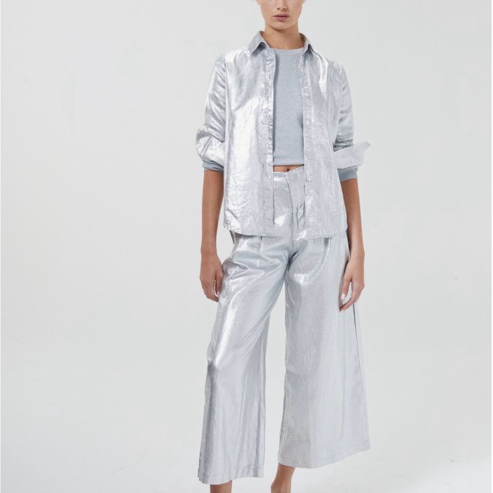 LANHTROPY

Culotte Metallic Linen Pants, New Silver Metallic MEDIUM